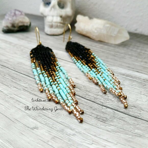 Beaded Fringe Cascade Shoulder Duster Dangle Earrings 4.5" - Picture 8 of 10